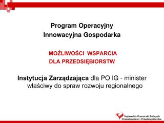 Program Operacyjny Innowacyjna Gospodarka MOŻLIWOŚCI WSPARCIA DLA PRZEDSIĘBIORSTW