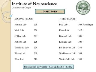 Institute of Neuroscience University of Oregon