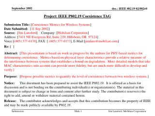 Project: IEEE P802.19 Coexistence TAG