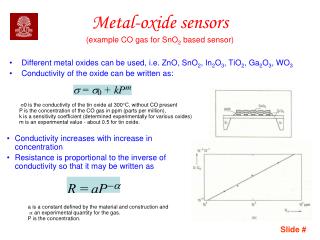 Metal-oxide sensors (example CO gas for SnO 2 based sensor)