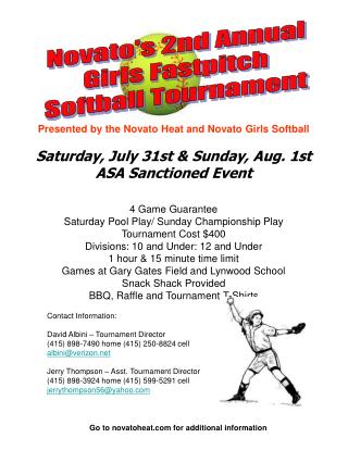 Novato's 2nd Annual Girls Fastpitch Softball Tournament