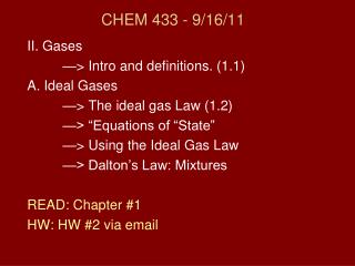 CHEM 433 - 9/16/11