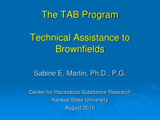 The TAB Program Technical Assistance to Brownfields