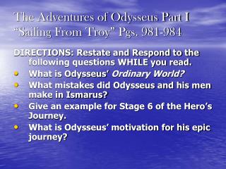 The Adventures of Odysseus Part I “Sailing From Troy” Pgs. 981-984