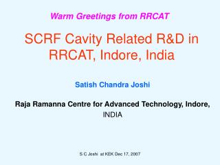 SCRF Cavity Related R&amp;D in RRCAT, Indore, India