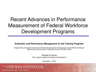 Recent Advances in Performance Measurement of Federal Workforce Development Programs