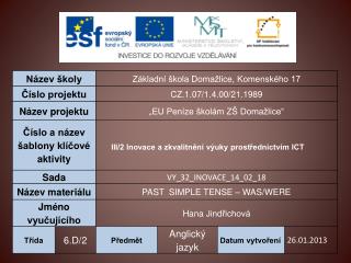 Vzdělávací oblast: Jazyk a jazyková komunikace Vzdělávací obor: Anglický jazyk