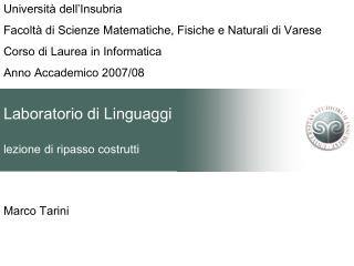 Laboratorio di Linguaggi lezione di ripasso costrutti