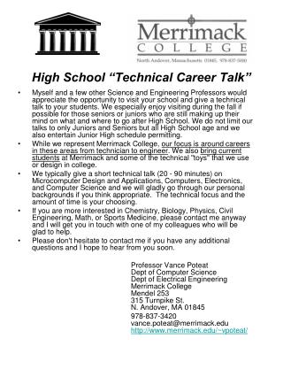 High School “Technical Career Talk”