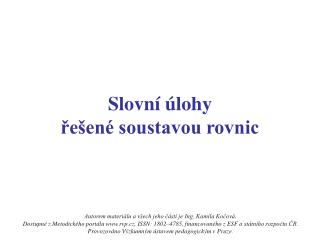 Slovní úlohy řešené soustavou rovnic