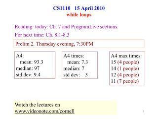 CS1110 15 April 2010 while loops