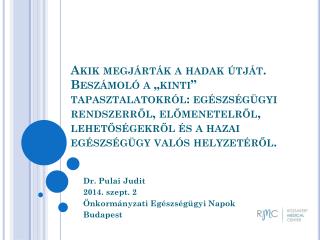 Dr. Pulai Judit 2014. szept. 2 Önkormányzati Egészségügyi Napok Budapest