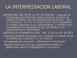 LA INTERMEDIACION LABORAL