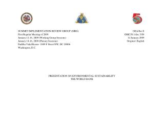 PRESENTATION ON ENVIRONMENTAL SUSTAINABILITY THE WORLD BANK