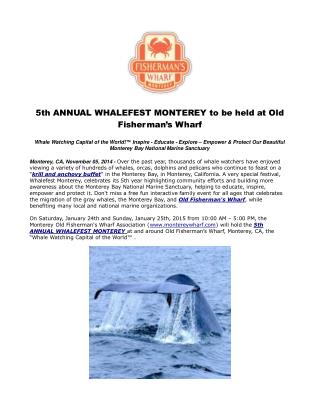 5th ANNUAL WHALEFEST MONTEREY to be held at Old Fisherman’s