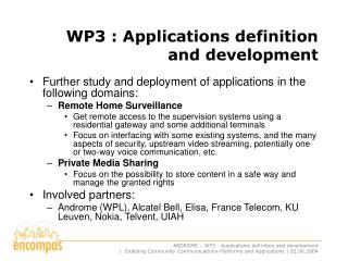 WP3 : Applications definition and development