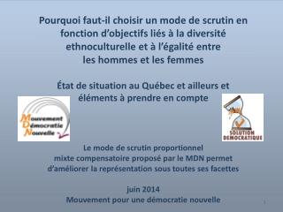 POURQUOI REMPLACER LE MODE DE SCRUTIN?