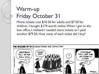 Warm-up	 Friday October 31