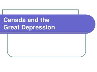 Canada and the Great Depression