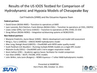 Results of the US IOOS Testbed for Comparison of Hydrodynamic and Hypoxia Models of Chesapeake Bay