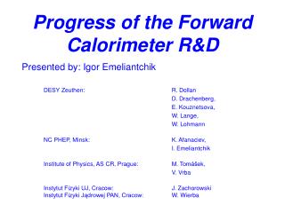 Progress of the Forward Calorimeter R&amp;D