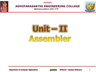 Unit – II Assembler