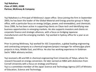 Yuji Nakahara Class of 2003, JGSM Partner, McKinsey &amp; Company