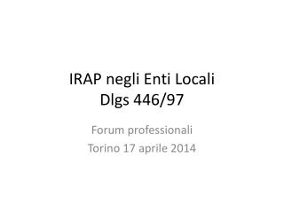 IRAP negli Enti Locali Dlgs 446/97