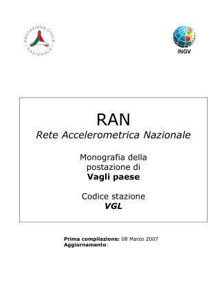 RAN Rete Accelerometrica Nazionale Monografia della postazione di Vagli paese Codice stazione VGL