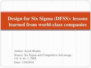 Design for Six Sigma (DFSS): lessons learned from world-class companies