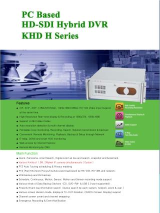 Features ● CIF, 2CIF, 4CIF, 1280x720(720p), 1920x1080(1080p) HD-SDI Video Input Support