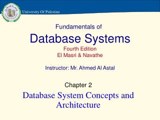 Fundamentals of Database Systems Fourth Edition El Masri &amp; Navathe Instructor: Mr. Ahmed Al Astal