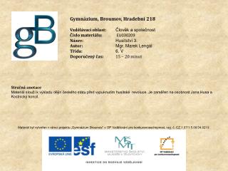 Gymnázium, Broumov, Hradební 218 Vzdělávací oblast: Člověk a společnost