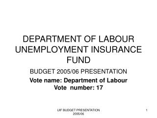 DEPARTMENT OF LABOUR UNEMPLOYMENT INSURANCE FUND