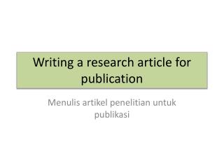 Writing a research article for publication