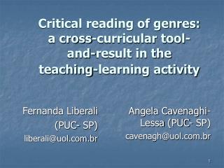 Critical reading of genres: a cross-curricular tool-and-result in the teaching-learning activity