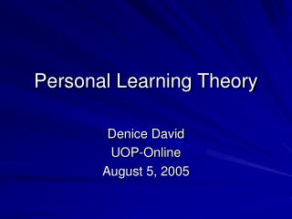 Personal Learning Theory