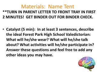 Materials: Name Tent