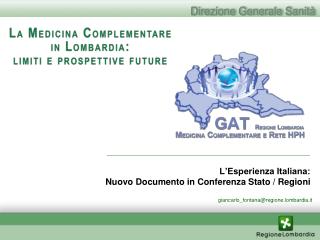 L’Esperienza Italiana: Nuovo Documento in Conferenza Stato / Regioni