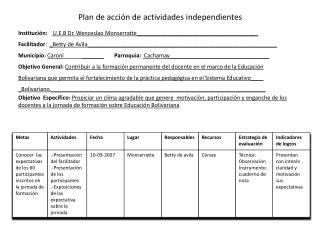 Plan de acción de actividades independientes