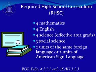 Required High School Curriculum (RHSC)