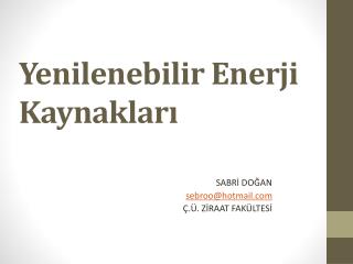 Yenilenebilir Enerji Kaynakları