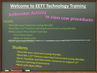 Welcome to EETT Technology Trainin g