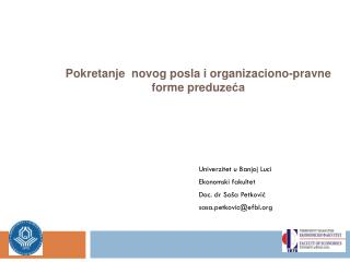 Pokretanje novog posla i organizaciono-pravne forme predu zeća