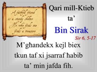 Qari mill-Ktieb ta’ Bin Sirak Sir 6, 5-17