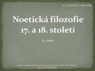 Noetická filozofie 17 . a 18. století