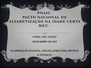 PNAIC- PACTO NACIONAL DE ALFABETIZAÇÃO NA IDADE CERTA MEC -