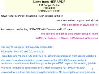 News from HERAPDF A M Cooper- Sarkar PDF4LHC CERN March 7 2011