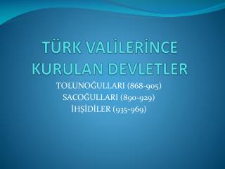 TÜRK VALİLERİNCE KURULAN DEVLETLER