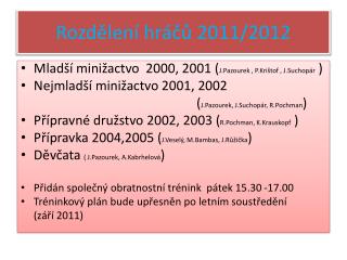 Rozdělení hráčů 2011/2012